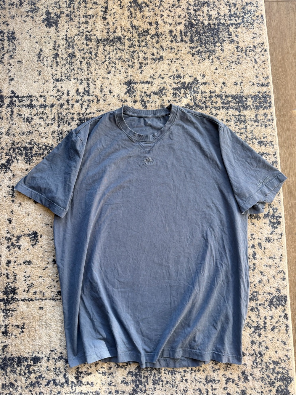 Vintage monochrome center logo adidas Men’s Short Sleeve Crew Tee — Slate Blue